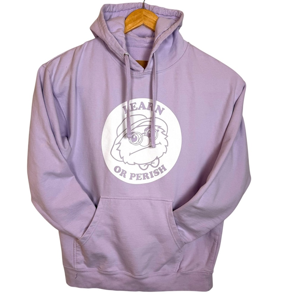 Learn or Perish Hoodie Unisex L Lilac Educator Kawaii Style Graphic Streetwear